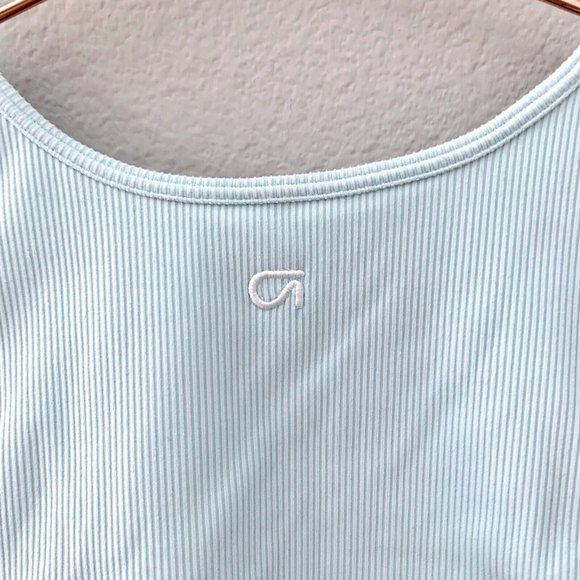 Gap GapFit Ribbed Blackout Twist-Knot Cropped Sports Bra Aqua Size L - Picture 7 of 9